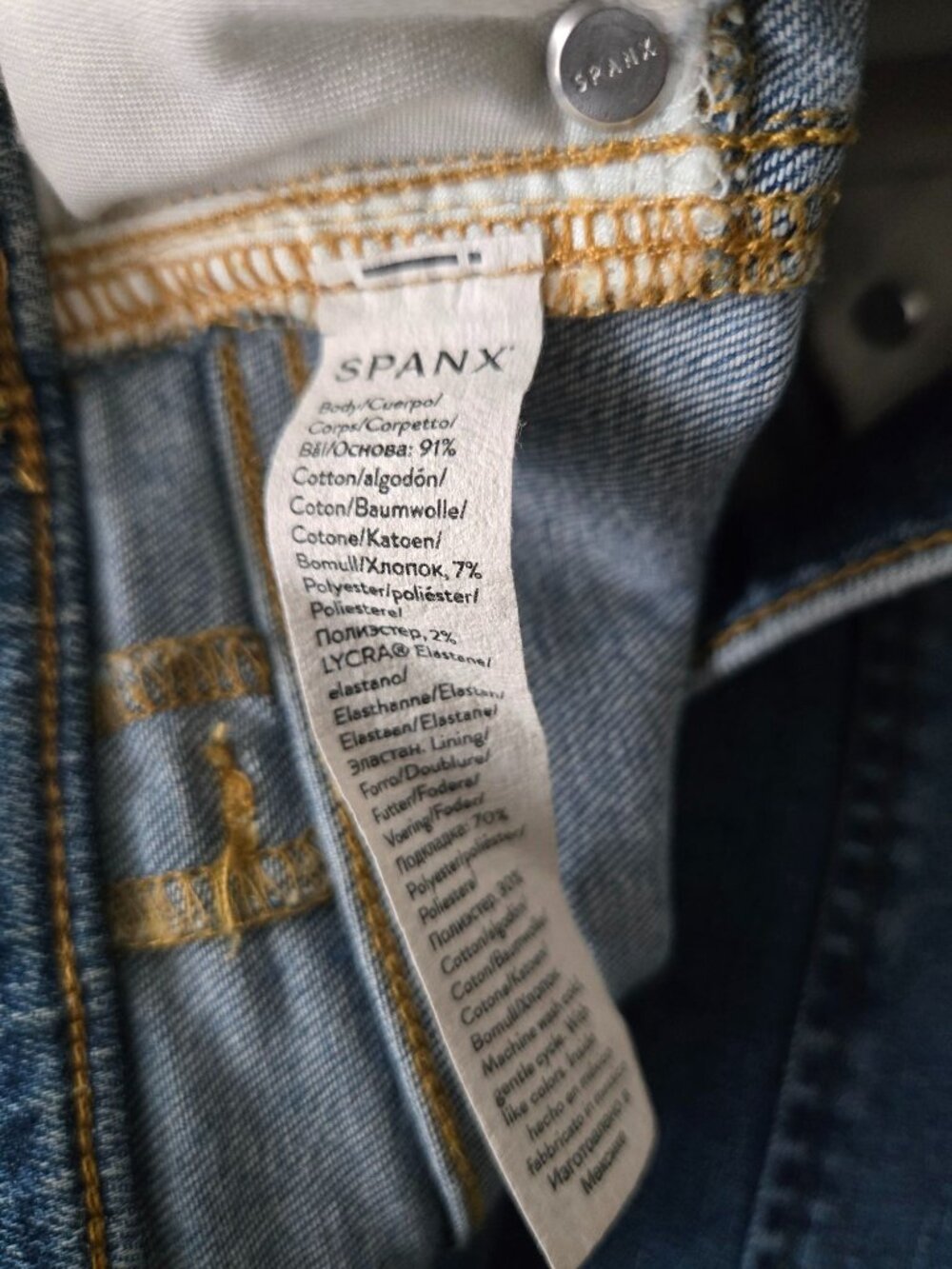 Spanx Wide Leg Pull On Shaping Blue Jeans L High Rise Relaxed Fit Slimming Denim - Picture 9 of 9